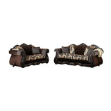 2 Piece Chenille and Wood Sofa Set