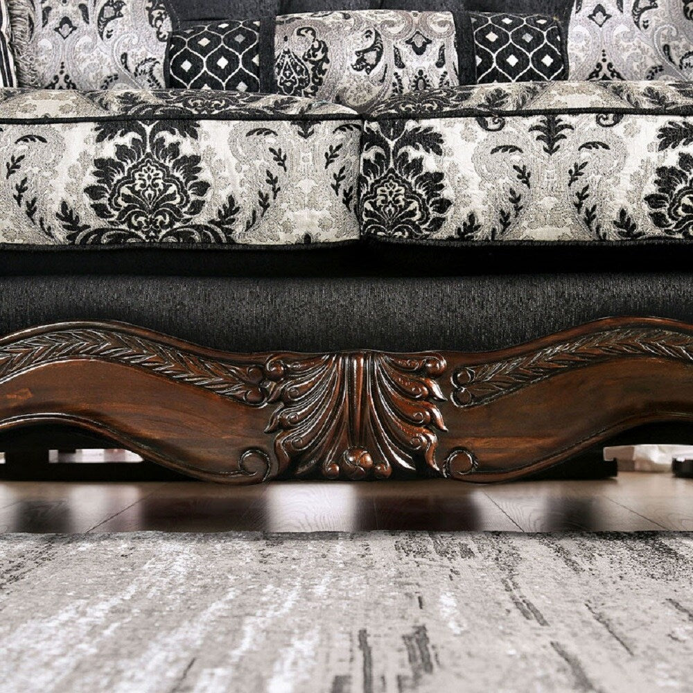 2 Piece Chenille and Wood Sofa Set