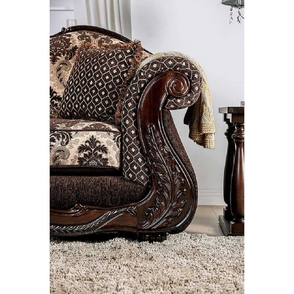 2 Piece Chenille and Wood Sofa Set