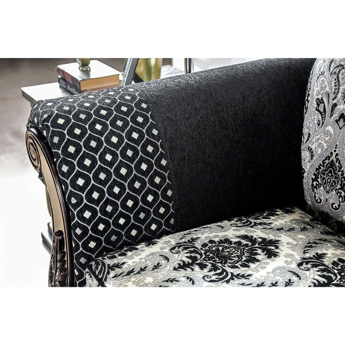 2 Piece Chenille and Wood Sofa Set