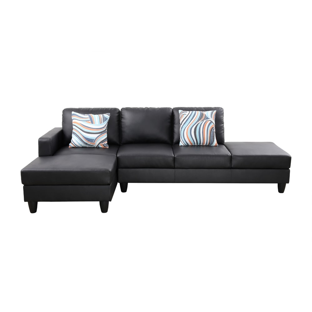 2-Piece Couch Living Room Sofa Set Black Faux Leather Chaise