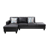 2-Piece Couch Living Room Sofa Set Black Faux Leather Chaise