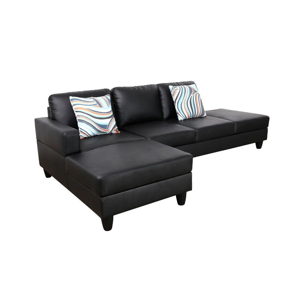 2-Piece Couch Living Room Sofa Set Black Faux Leather Chaise