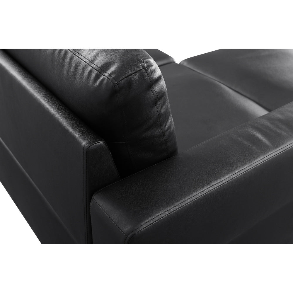 2-Piece Couch Living Room Sofa Set Black Faux Leather Chaise