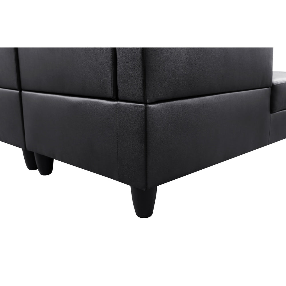 2-Piece Couch Living Room Sofa Set Black Faux Leather Chaise