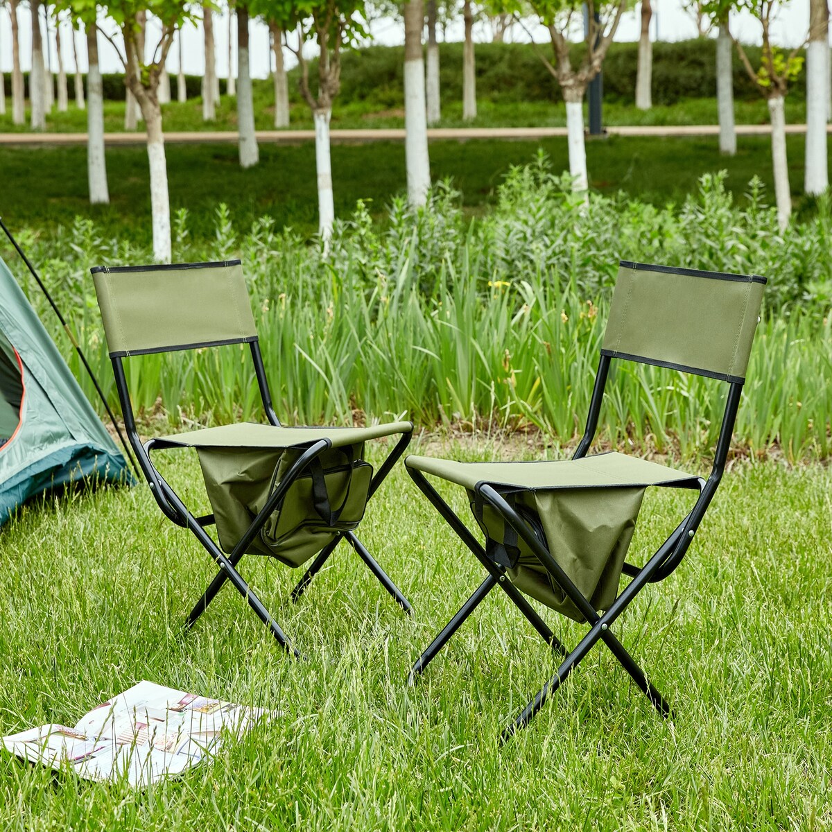 2-Piece Folding Outdoor Chair with Storage Bag,Portable Chair for Indoor,Outdoor Camping,Picnics and Fishing
