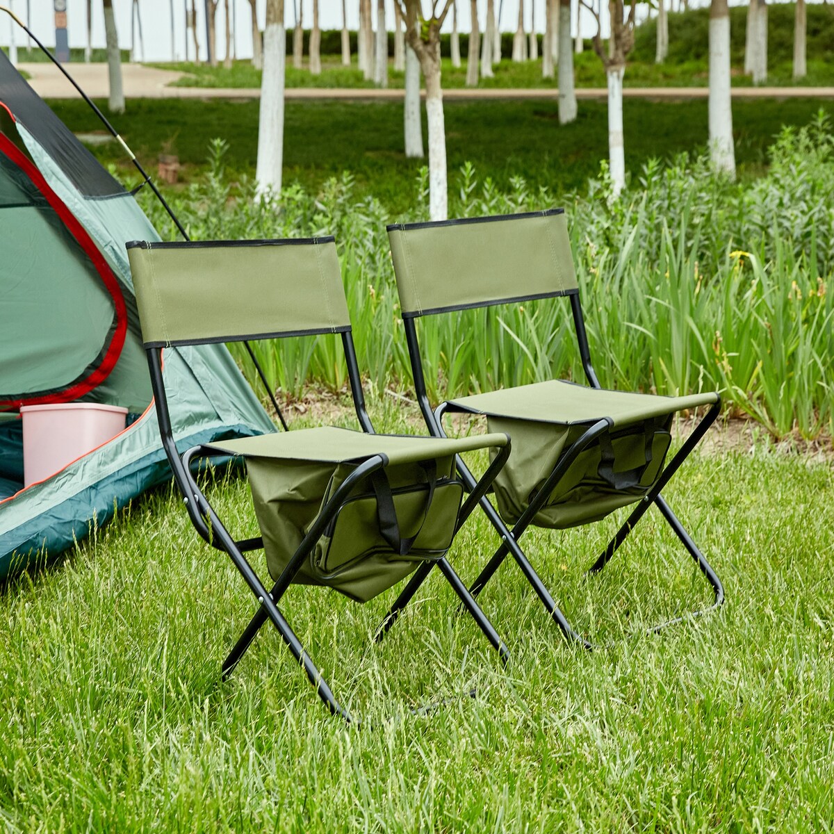 2-Piece Folding Outdoor Chair with Storage Bag,Portable Chair for Indoor,Outdoor Camping,Picnics and Fishing