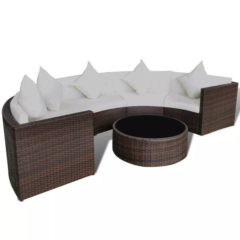 2 Piece Half-Moon Garden Lounge Set with Cushions Poly Rattan Brown