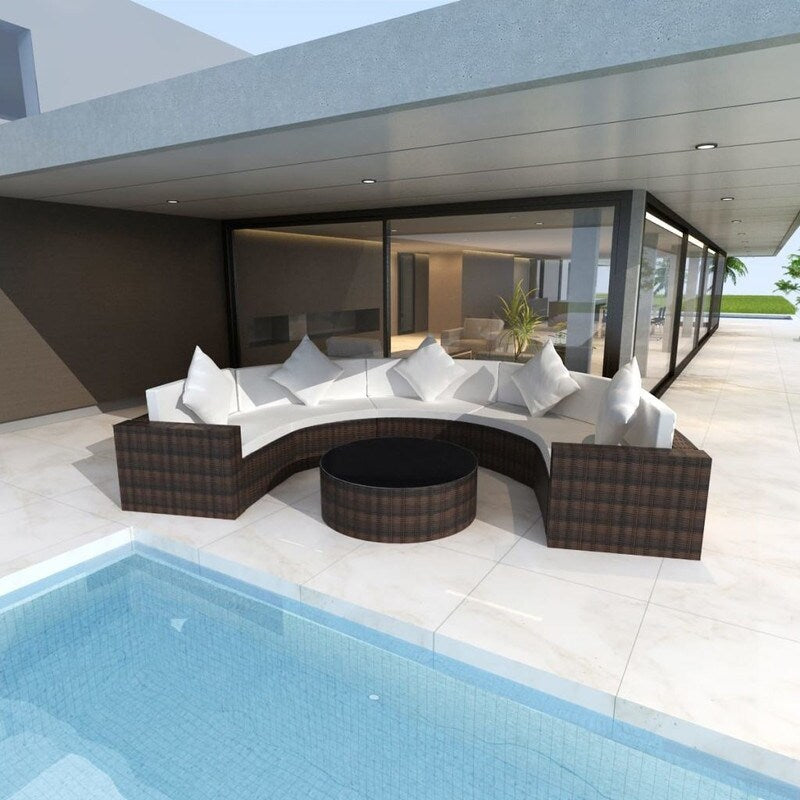 2 Piece Half-Moon Garden Lounge Set with Cushions Poly Rattan Brown
