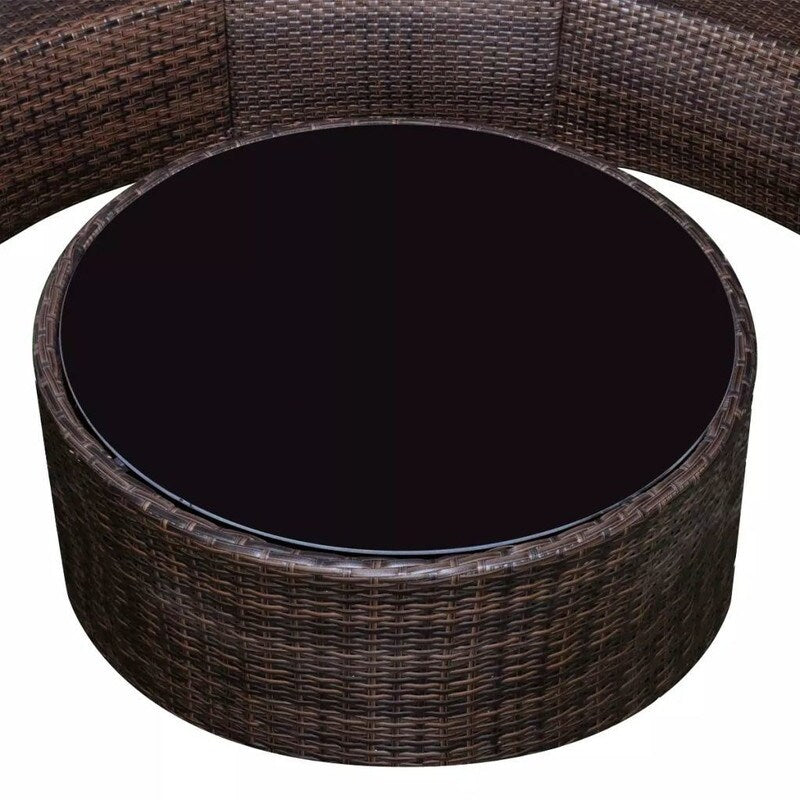 2 Piece Half-Moon Garden Lounge Set with Cushions Poly Rattan Brown