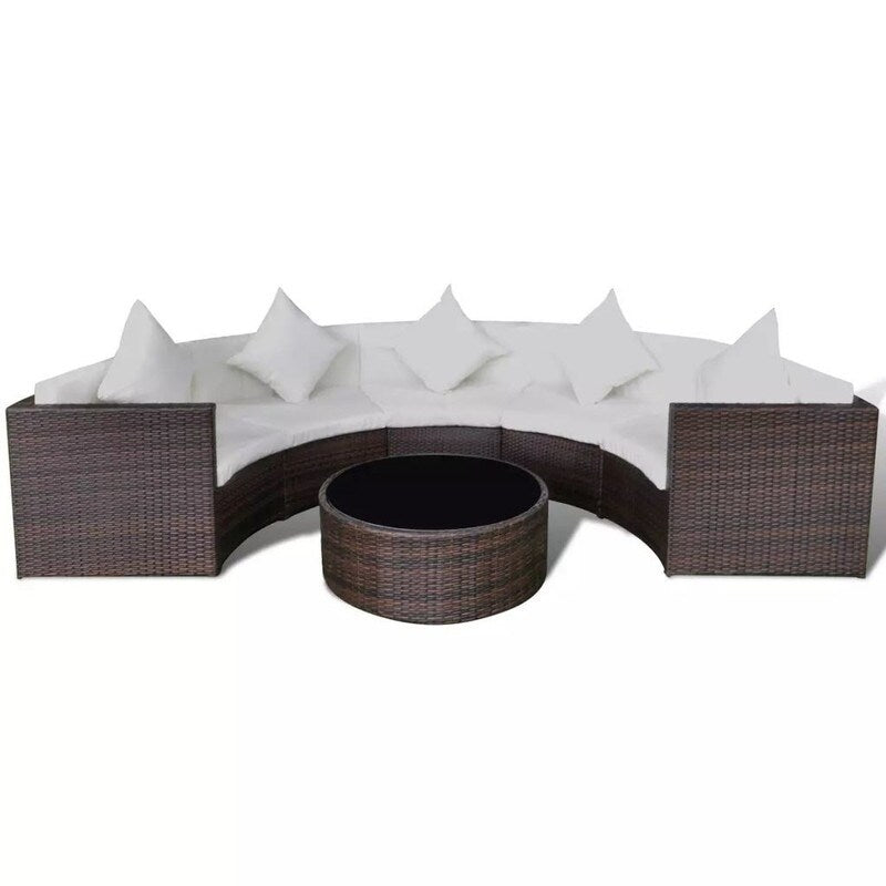 2 Piece Half-Moon Garden Lounge Set with Cushions Poly Rattan Brown