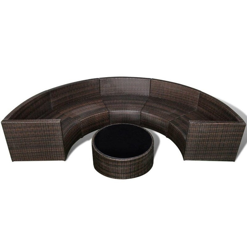 2 Piece Half-Moon Garden Lounge Set with Cushions Poly Rattan Brown