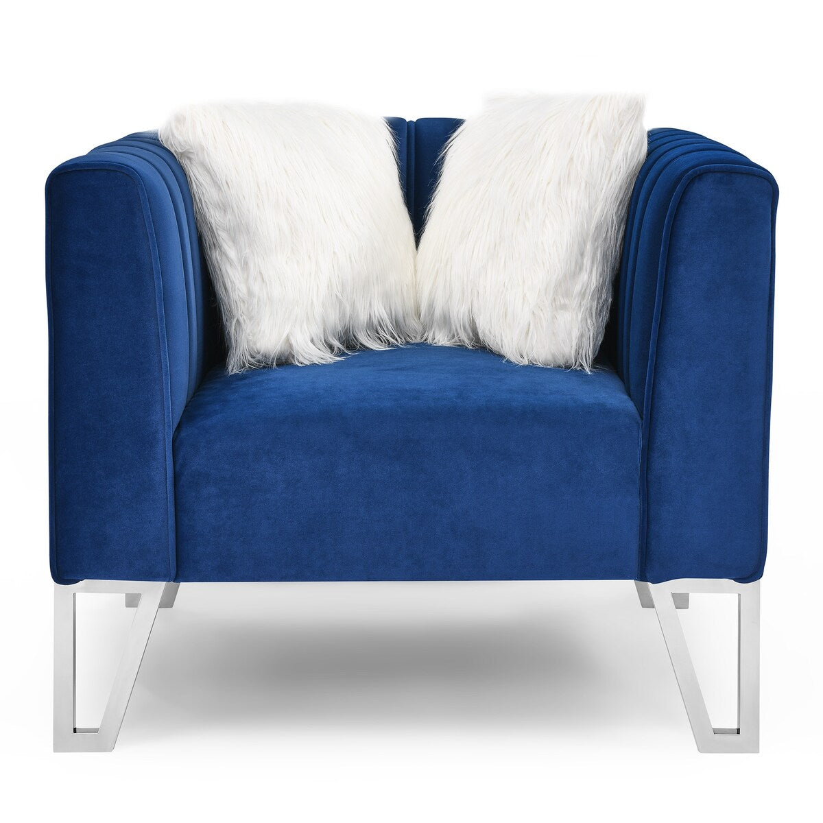 2 Piece Living Room Sofa Set, Including 3-seater Sofa and Sofa Chair with Mirrored Side Trim & Four Pillow