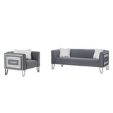 2 Piece Living Room Sofa Set, Including 3-seater Sofa and Sofa Chair with Mirrored Side Trim & Four Pillow