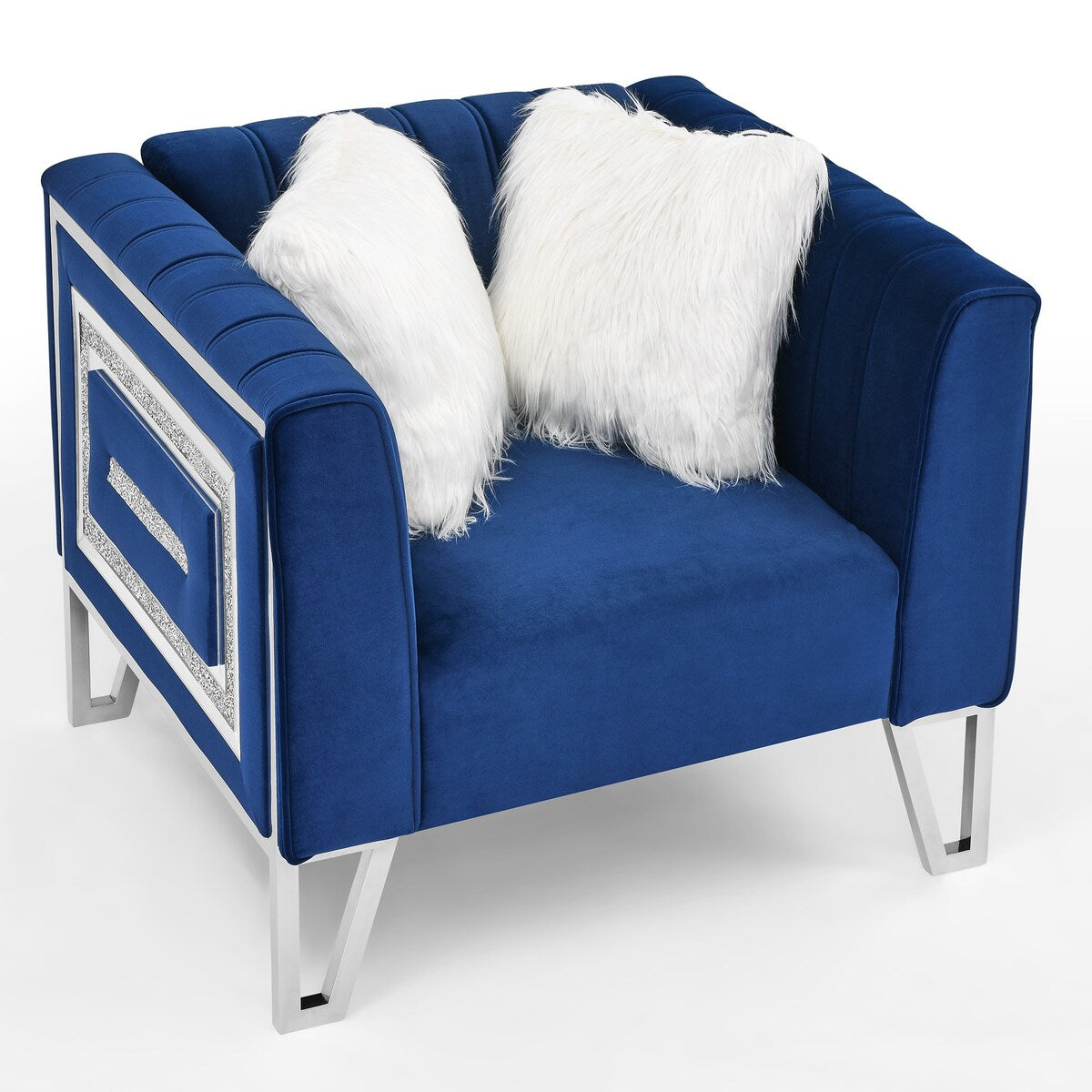2 Piece Living Room Sofa Set, Including 3-seater Sofa and Sofa Chair with Mirrored Side Trim & Four Pillow