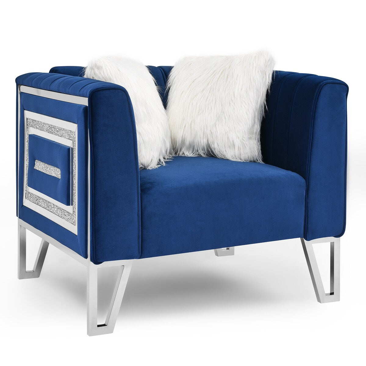 2 Piece Living Room Sofa Set, Including 3-seater Sofa and Sofa Chair with Mirrored Side Trim & Four Pillow