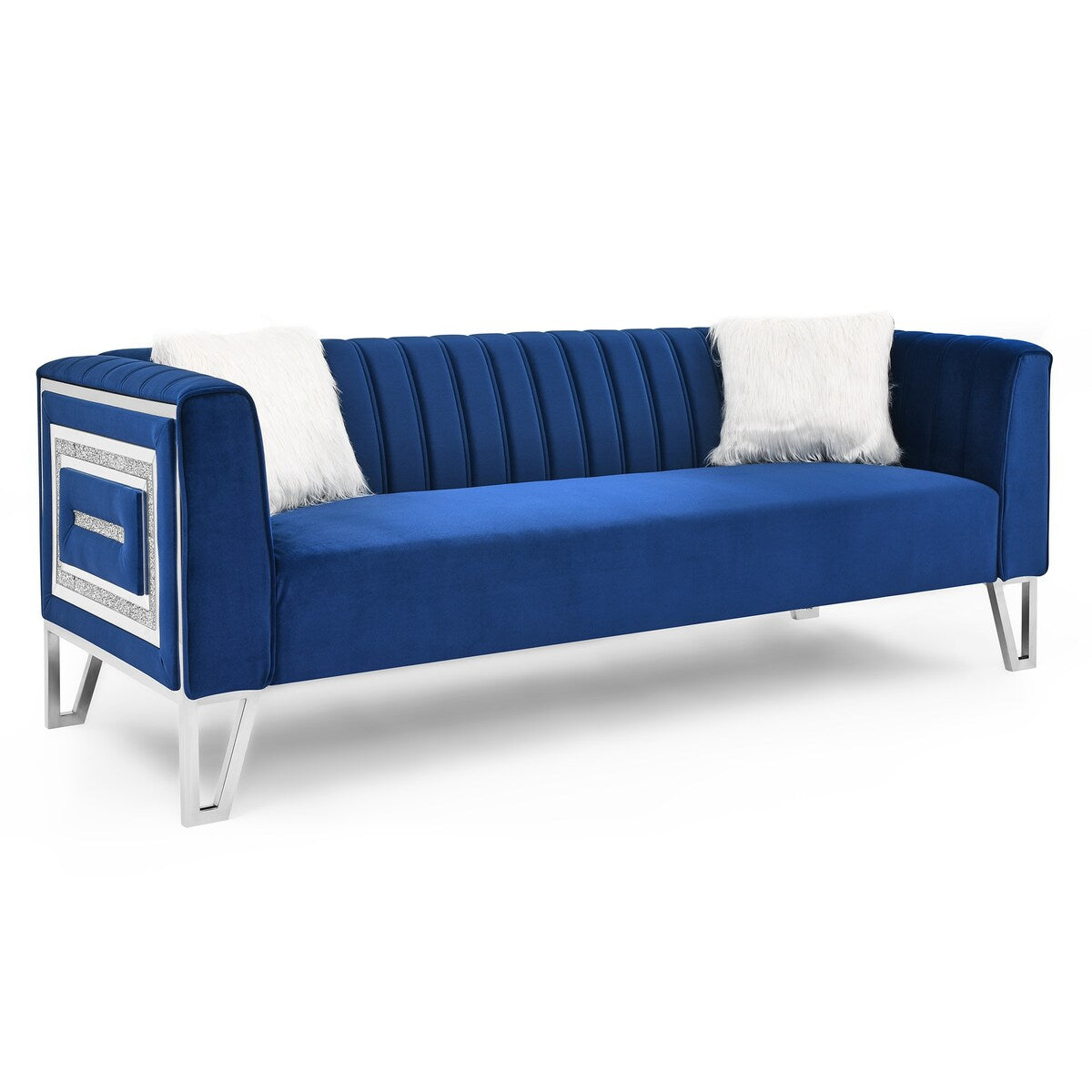 2 Piece Living Room Sofa Set, Including 3-seater Sofa and Sofa Chair with Mirrored Side Trim & Four Pillow