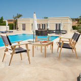 2-Piece Outdoor Natural Wood and Black Rope Lawn Chair