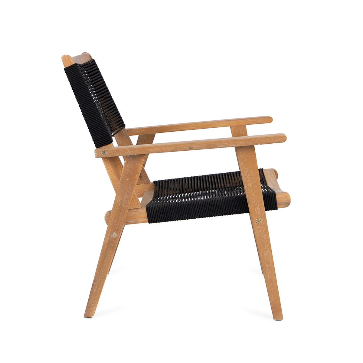 2-Piece Outdoor Natural Wood and Black Rope Lawn Chair