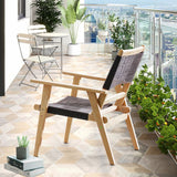2-Piece Outdoor Natural Wood and Black Rope Lawn Chair