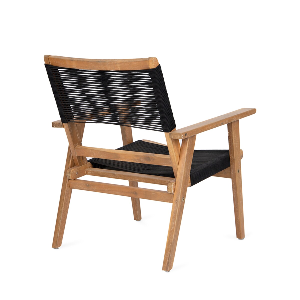 2-Piece Outdoor Natural Wood and Black Rope Lawn Chair