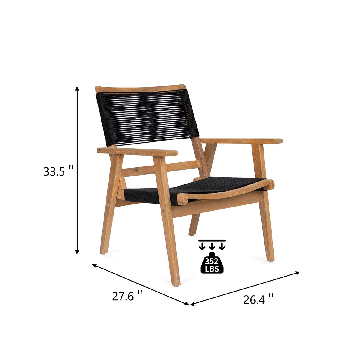 2-Piece Outdoor Natural Wood and Black Rope Lawn Chair