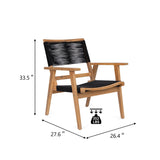 2-Piece Outdoor Natural Wood and Black Rope Lawn Chair