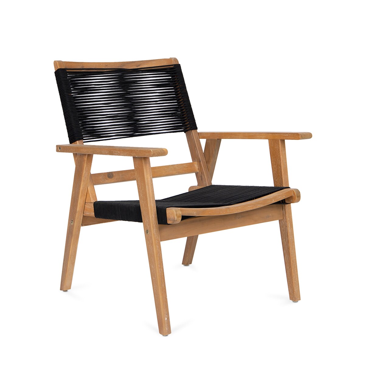 2-Piece Outdoor Natural Wood and Black Rope Lawn Chair