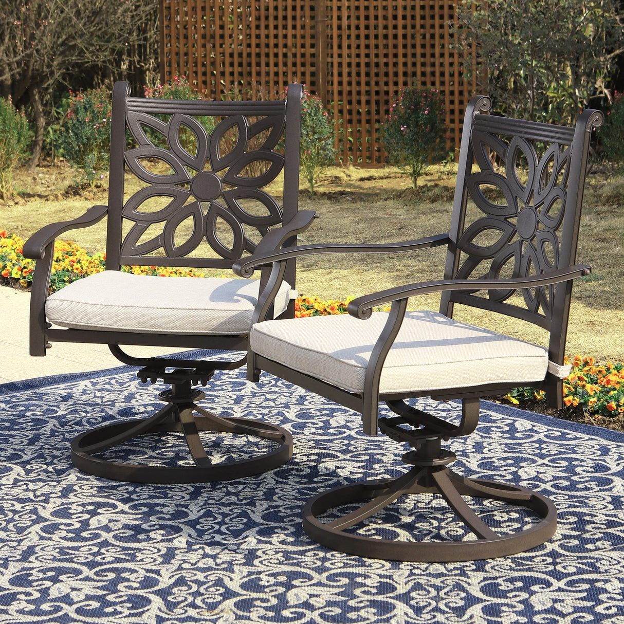 MAISON ARTS 2-Piece Outdoor Patio Extra Wide Cast Aluminum Dining Chairs with Cushion -Frosted Surface