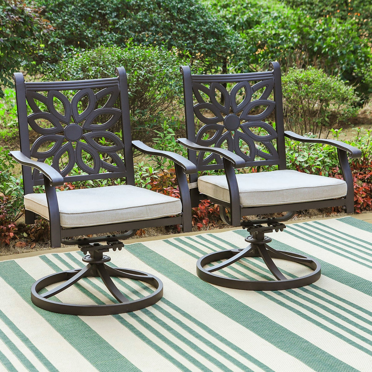 MAISON ARTS 2-Piece Outdoor Patio Extra Wide Cast Aluminum Dining Chairs with Cushion -Frosted Surface