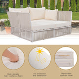 2-Piece Outdoor Sunbed and Coffee Table Set, Patio Loveseat Daybed Poolside Sofa Bed for 2 Persons w/ Side Table, Beige+Natural