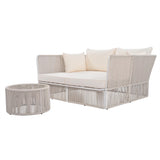 2-Piece Outdoor Sunbed and Coffee Table Set, Patio Loveseat Daybed Poolside Sofa Bed for 2 Persons w/ Side Table, Beige+Natural