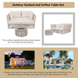 2-Piece Outdoor Sunbed and Coffee Table Set, Patio Loveseat Daybed Poolside Sofa Bed for 2 Persons w/ Side Table, Beige+Natural