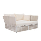 2-Piece Outdoor Sunbed and Coffee Table Set, Patio Loveseat Daybed Poolside Sofa Bed for 2 Persons w/ Side Table, Beige+Natural