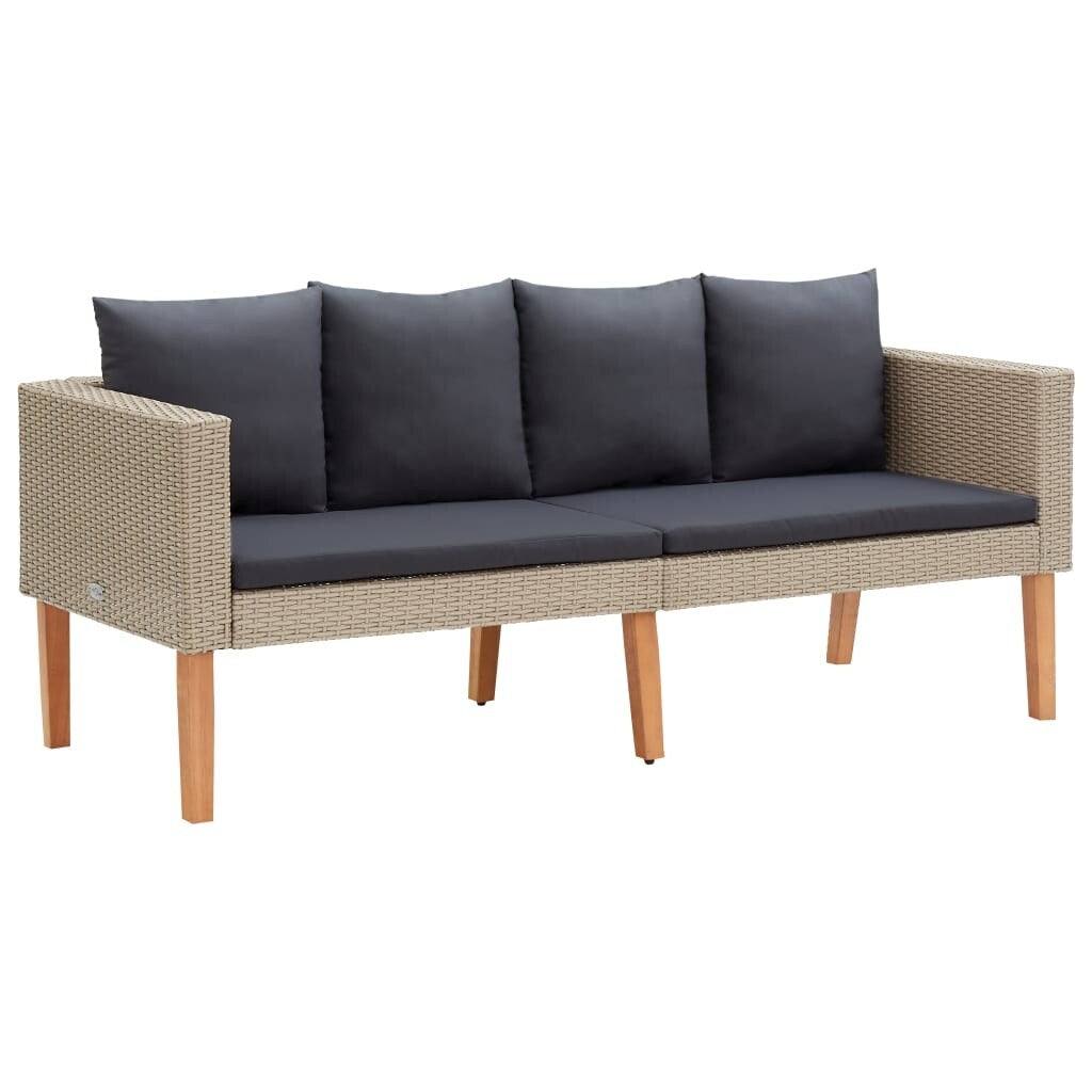 2 Piece Patio Lounge Set with Cushions Poly Rattan Beige