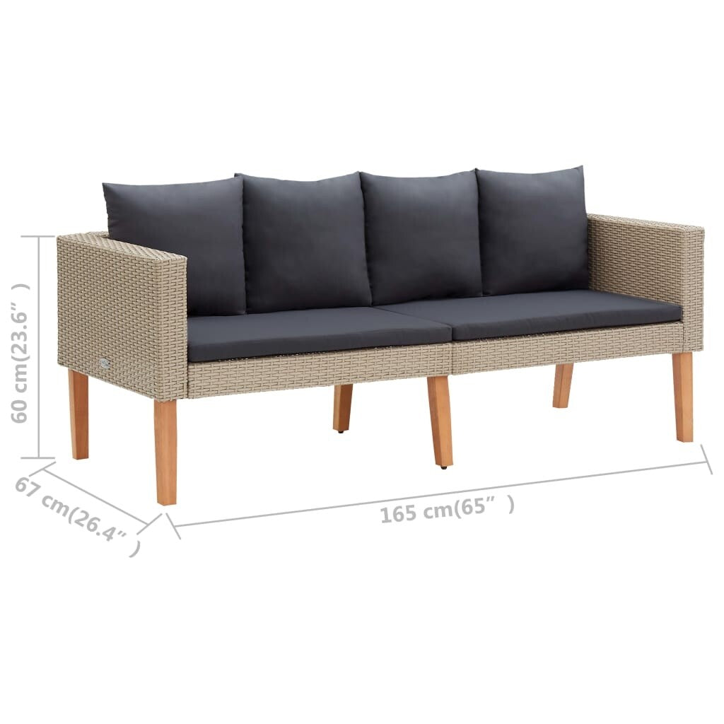 2 Piece Patio Lounge Set with Cushions Poly Rattan Beige