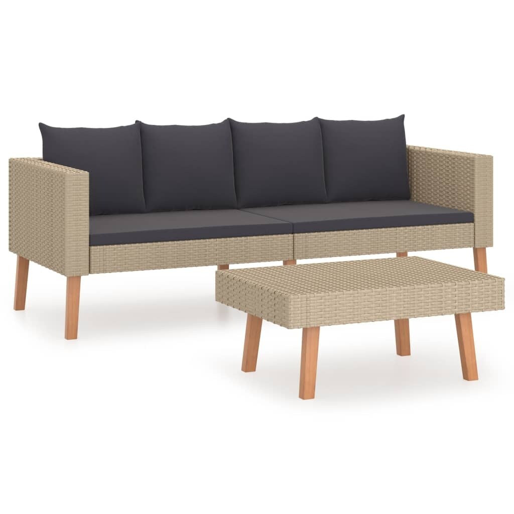 2 Piece Patio Lounge Set with Cushions Poly Rattan Beige