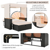 2-Piece Rattan Patio Daybed Loveseat Set, Outdoor Bench Lounge Roof Set with UV Protection Fabric and Adjustable Backrest, Beige