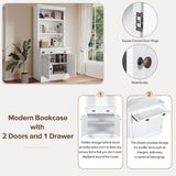 2-Piece Set Bookcase with LED Lighting, Open Shelves and Drawers