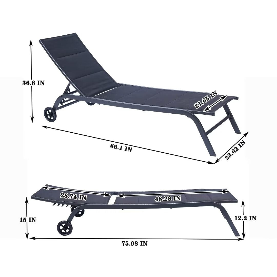 2-Piece Set Outdoor Patio Five-Position Adjustable Metal Recliner - 66.1"*21.65"*36.6"
