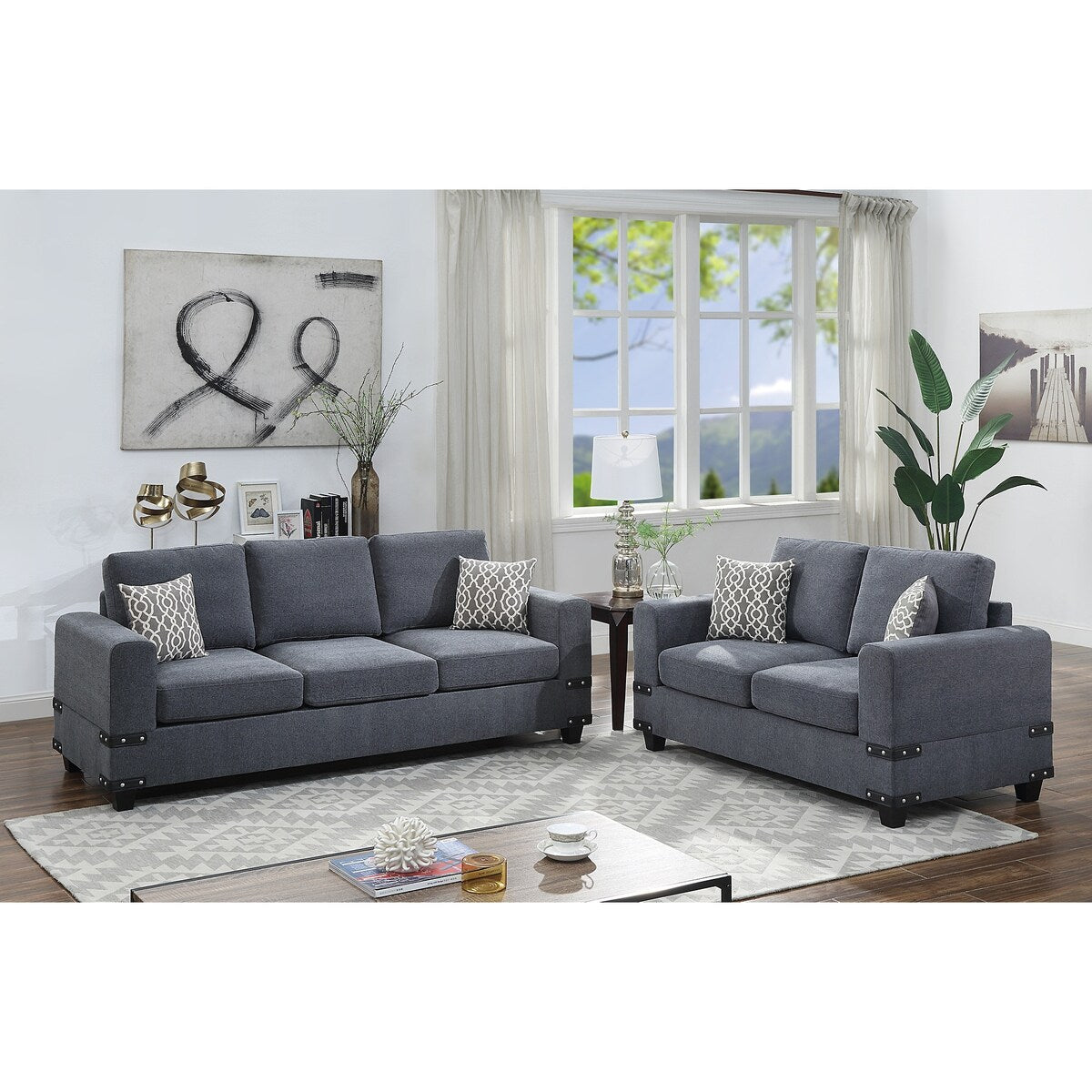 2 Piece Sofa Set With Accent Pillows
