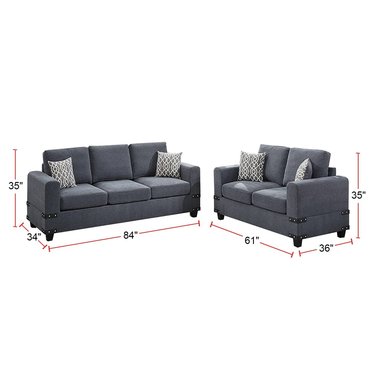 2 Piece Sofa Set With Accent Pillows