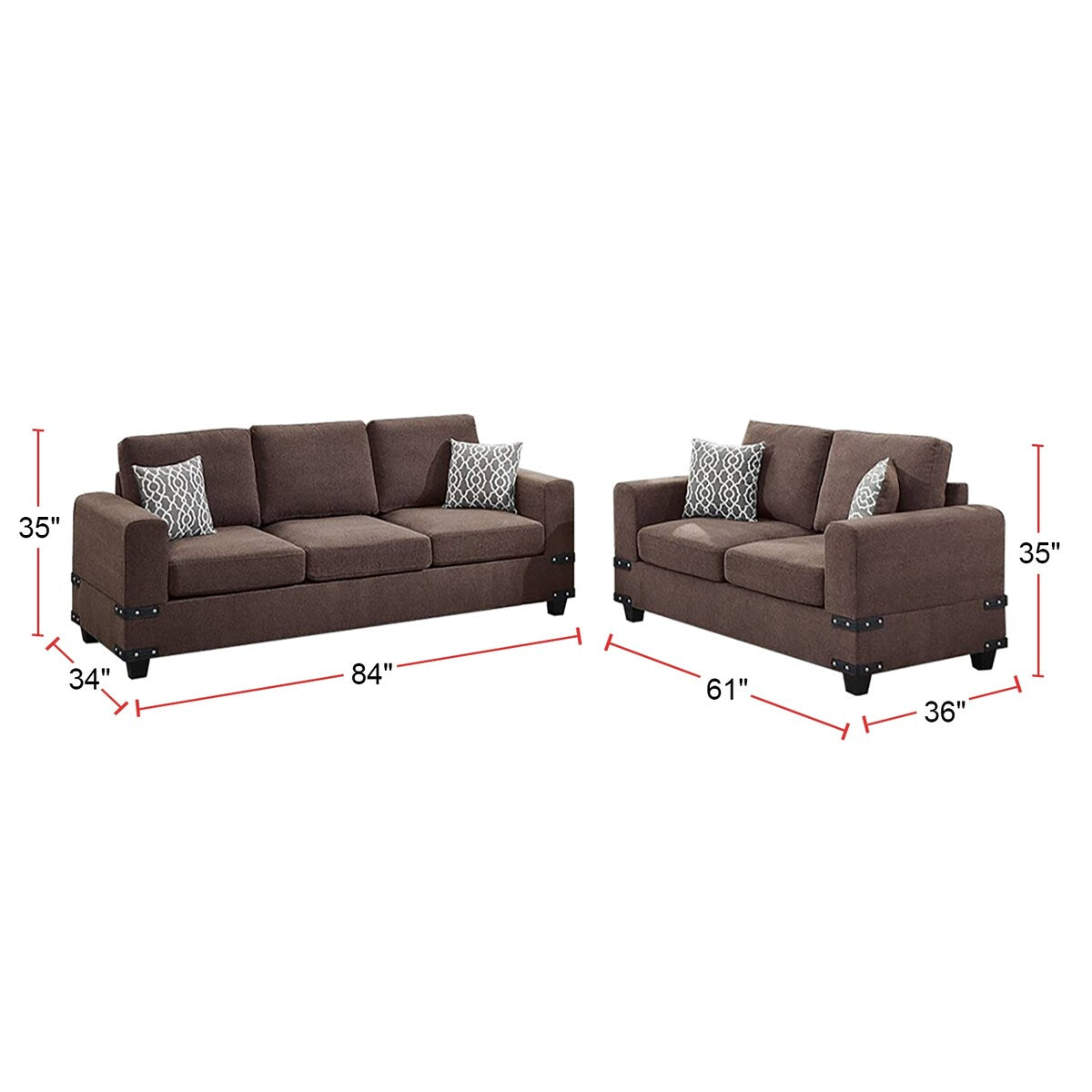 2 Piece Sofa Set With Accent Pillows