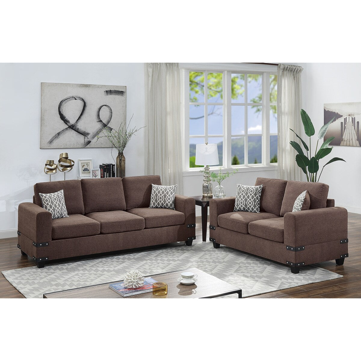 2 Piece Sofa Set With Accent Pillows