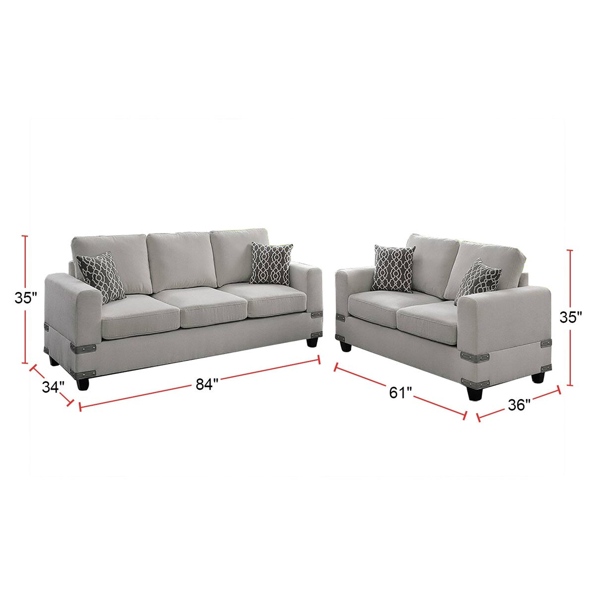 2 Piece Sofa Set With Accent Pillows