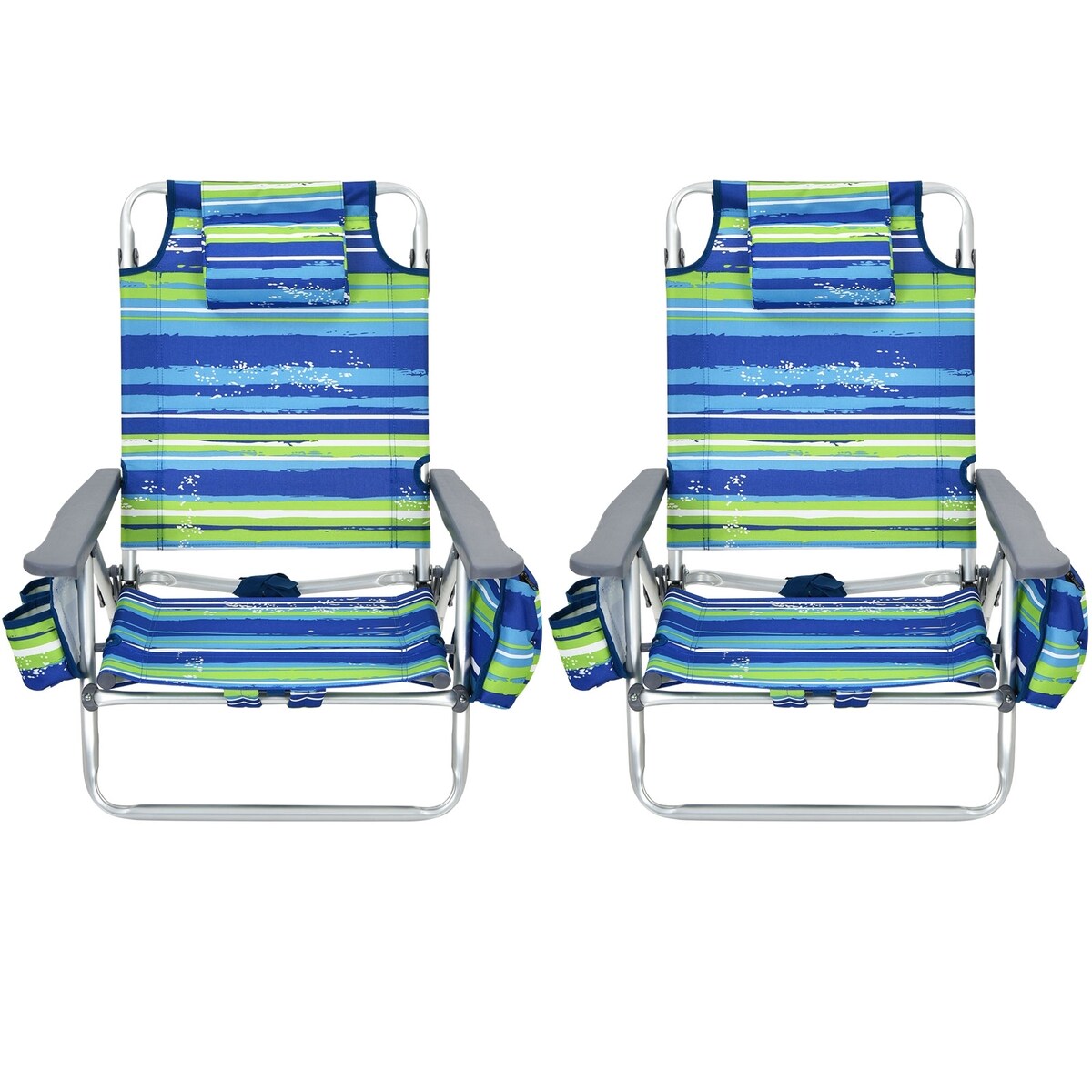 2 Pieces Folding Backpack Beach Chair with Pillow