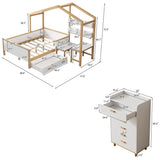 2 Pieces Wood Frame Bedroom Sets with House Bed and Desk and 6-Drawer Chest