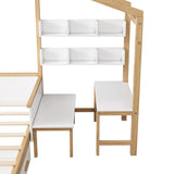 2 Pieces Wood Frame Bedroom Sets with House Bed and Desk and 6-Drawer Chest