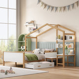 2 Pieces Wood Frame Bedroom Sets with House Bed and Desk and 6-Drawer Chest