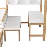 2 Pieces Wood Frame Bedroom Sets with House Bed and Desk and 6-Drawer Chest